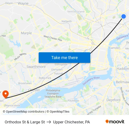 Orthodox St & Large St to Upper Chichester, PA map