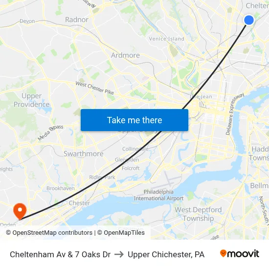 Cheltenham Av & 7 Oaks Dr to Upper Chichester, PA map