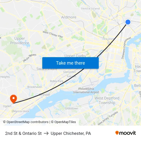2nd St & Ontario St to Upper Chichester, PA map