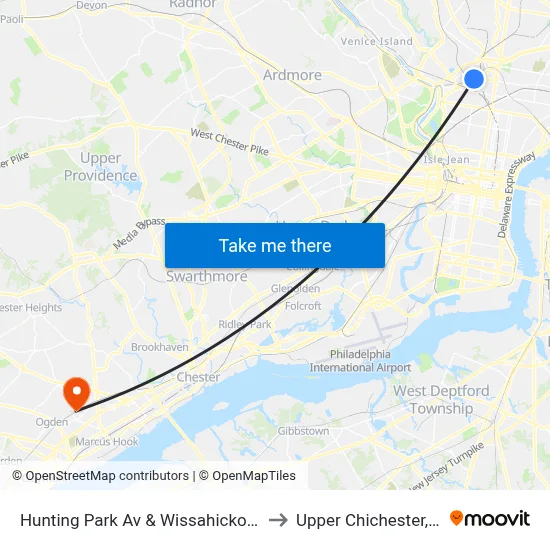 Hunting Park Av & Wissahickon Av to Upper Chichester, PA map