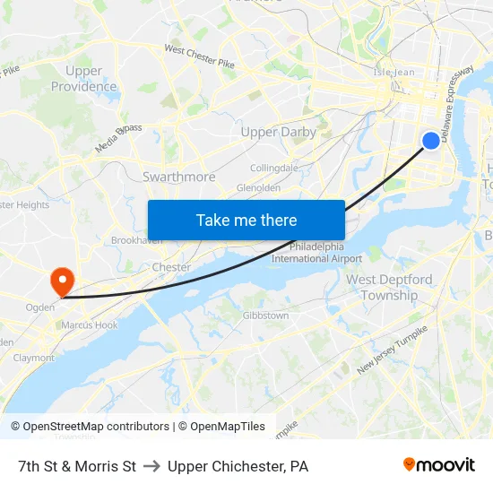 7th St & Morris St to Upper Chichester, PA map