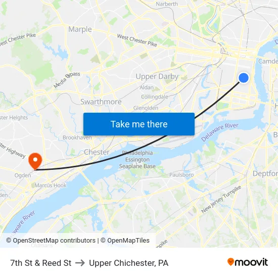 7th St & Reed St to Upper Chichester, PA map