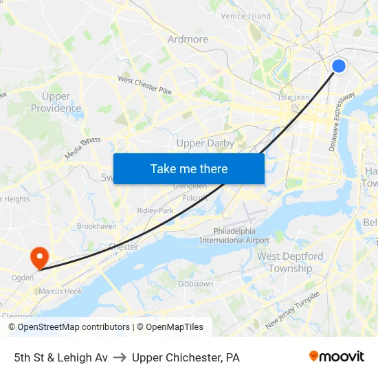 5th St & Lehigh Av to Upper Chichester, PA map