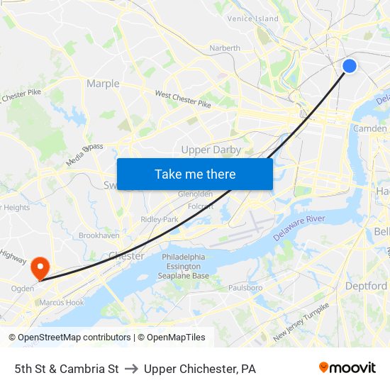 5th St & Cambria St to Upper Chichester, PA map