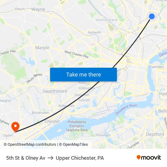 5th St & Olney Av to Upper Chichester, PA map