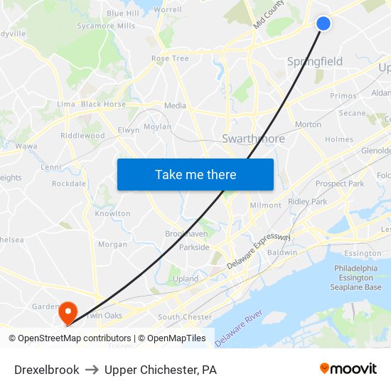 Drexelbrook to Upper Chichester, PA map