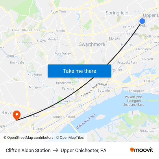 Clifton Aldan Station to Upper Chichester, PA map