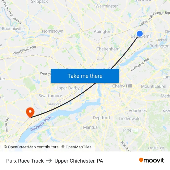 Parx Race Track to Upper Chichester, PA map