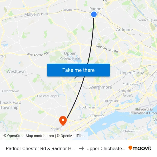 Radnor Chester Rd & Radnor Hotel Dr to Upper Chichester, PA map