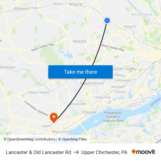 Lancaster & Old Lancaster Rd to Upper Chichester, PA map