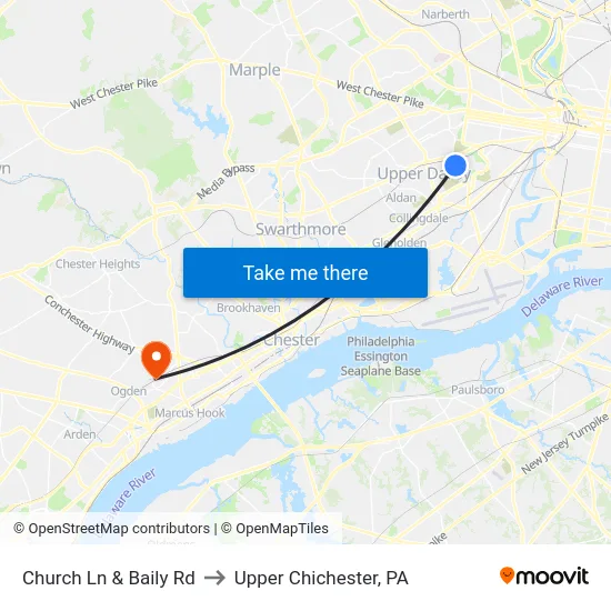 Church Ln & Baily Rd to Upper Chichester, PA map