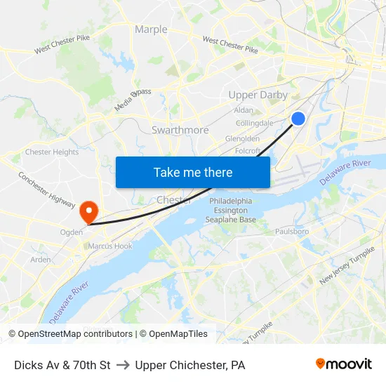 Dicks Av & 70th St to Upper Chichester, PA map