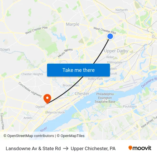 Lansdowne Av & State Rd to Upper Chichester, PA map