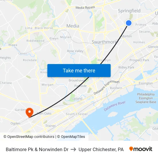 Baltimore Pk & Norwinden Dr to Upper Chichester, PA map