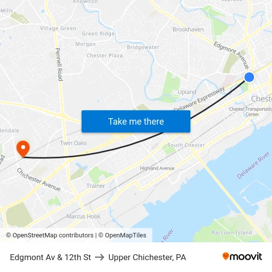 Edgmont Av & 12th St to Upper Chichester, PA map