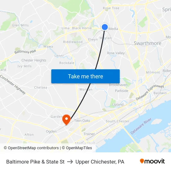 Baltimore Pike & State St to Upper Chichester, PA map