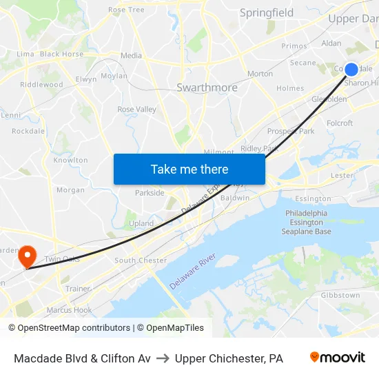 Macdade Blvd & Clifton Av to Upper Chichester, PA map