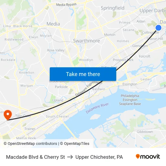 Macdade Blvd & Cherry St to Upper Chichester, PA map