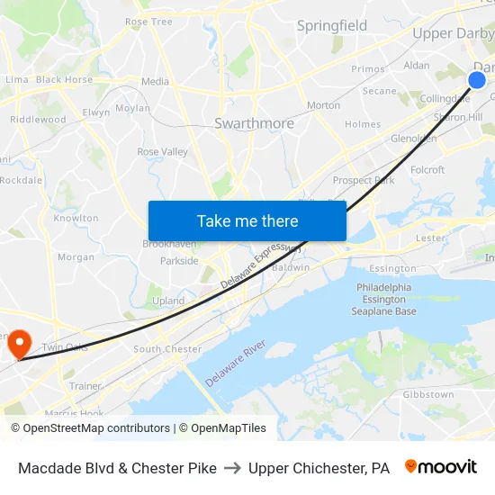 Macdade Blvd & Chester Pike to Upper Chichester, PA map