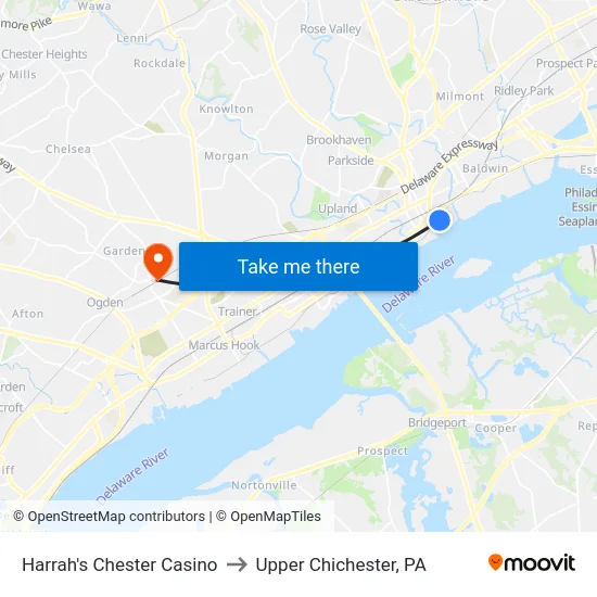 Harrah's Chester Casino to Upper Chichester, PA map