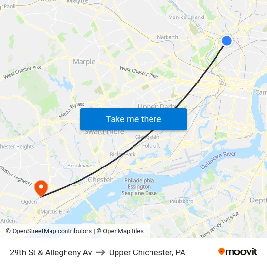 29th St & Allegheny Av to Upper Chichester, PA map