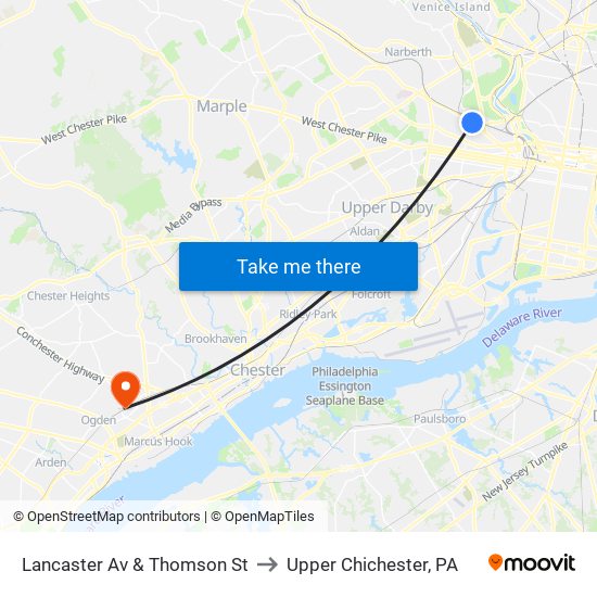 Lancaster Av & Thomson St to Upper Chichester, PA map