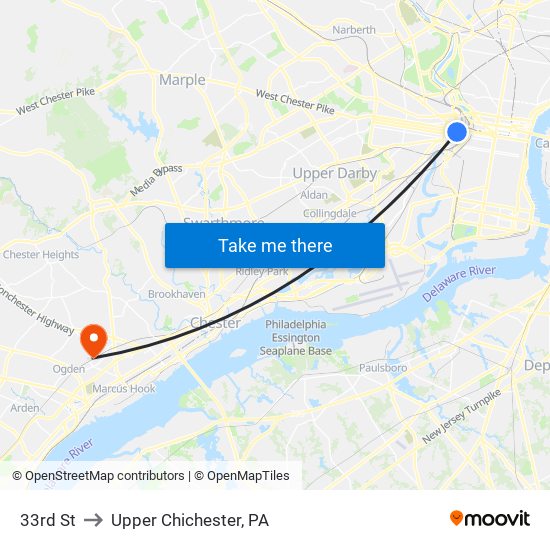 33rd St to Upper Chichester, PA map