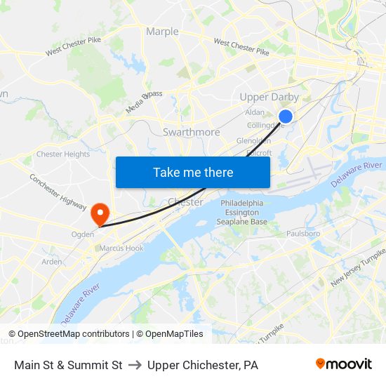 Main St & Summit St to Upper Chichester, PA map