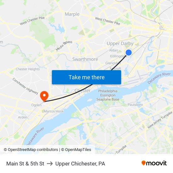 Main St & 5th St to Upper Chichester, PA map