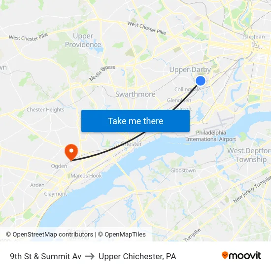 9th St & Summit Av to Upper Chichester, PA map