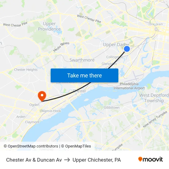 Chester Av & Duncan Av to Upper Chichester, PA map