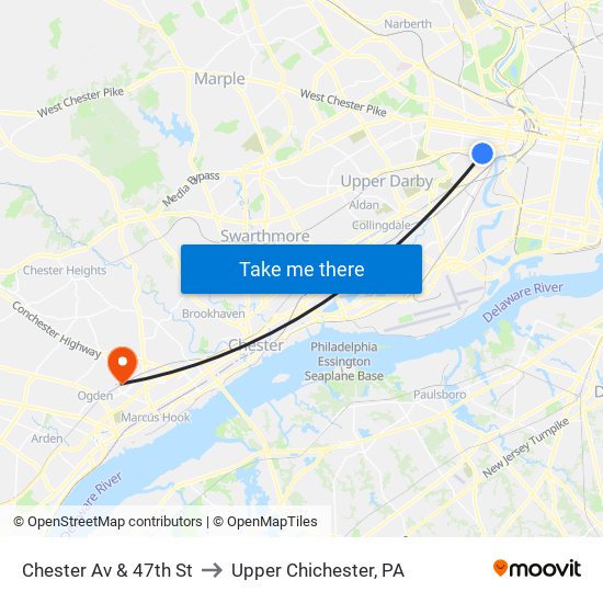 Chester Av & 47th St to Upper Chichester, PA map