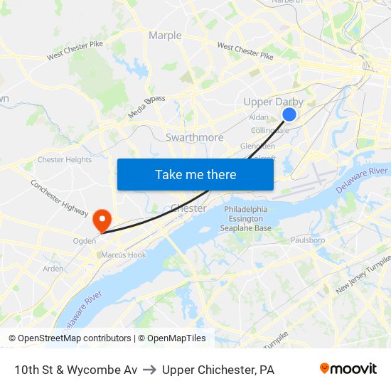 10th St & Wycombe Av to Upper Chichester, PA map