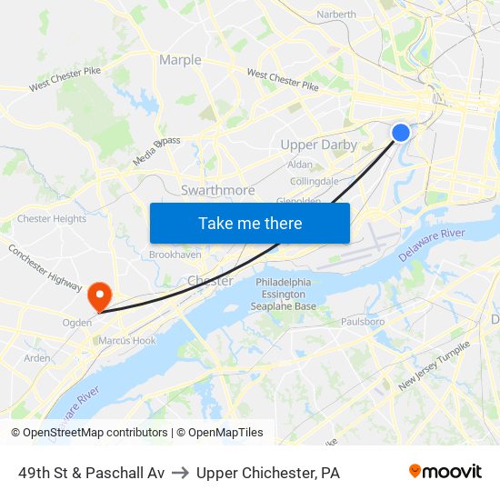 49th St & Paschall Av to Upper Chichester, PA map