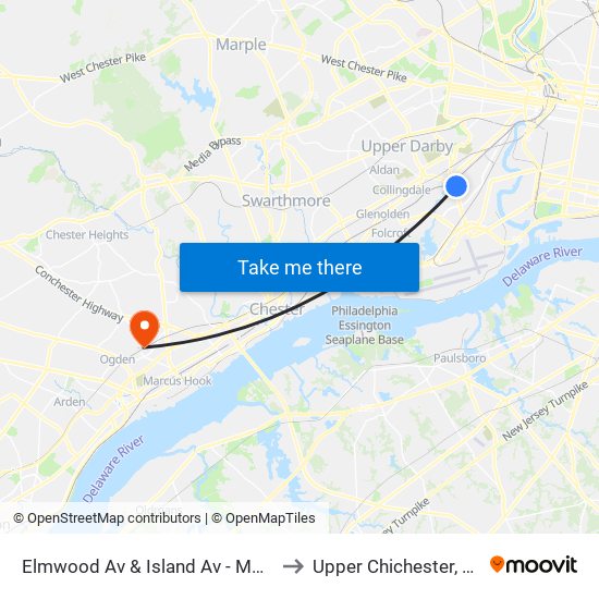 Elmwood Av & Island Av - Mbfs to Upper Chichester, PA map