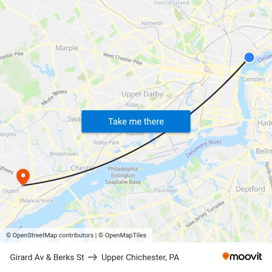 Girard Av & Berks St to Upper Chichester, PA map