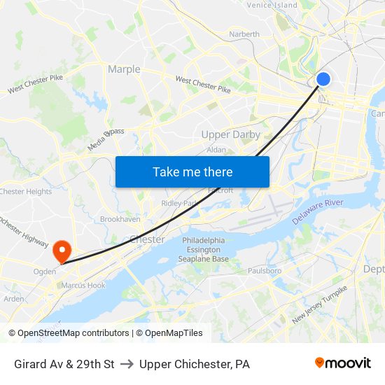 Girard Av & 29th St to Upper Chichester, PA map