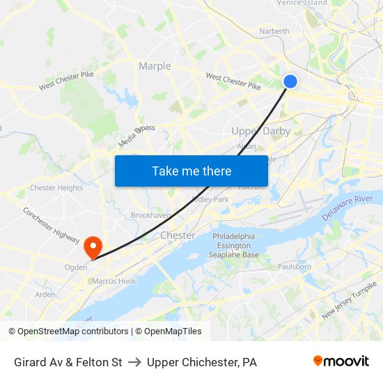 Girard Av & Felton St to Upper Chichester, PA map
