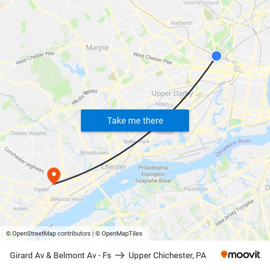 Girard Av & Belmont Av - Fs to Upper Chichester, PA map