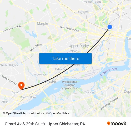 Girard Av & 29th St to Upper Chichester, PA map