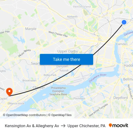 Kensington Av & Allegheny Av to Upper Chichester, PA map