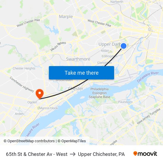 65th St & Chester Av - West to Upper Chichester, PA map