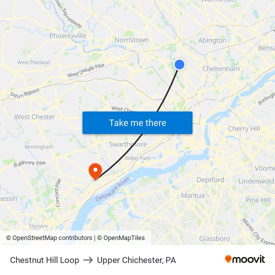 Chestnut Hill Loop to Upper Chichester, PA map