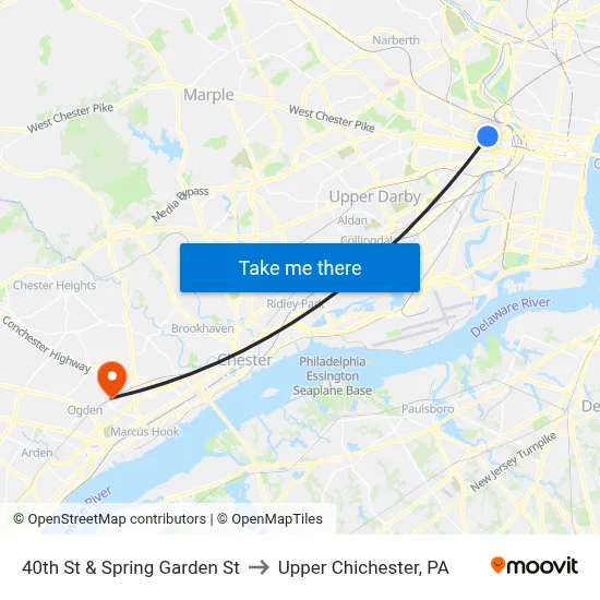 40th St & Spring Garden St to Upper Chichester, PA map