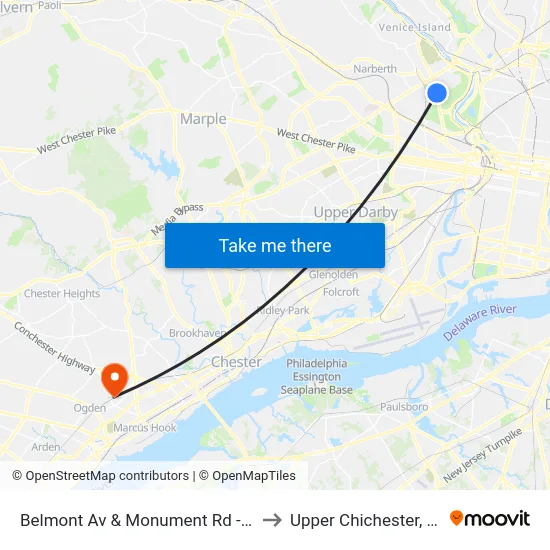 Belmont Av & Monument Rd - Fs to Upper Chichester, PA map