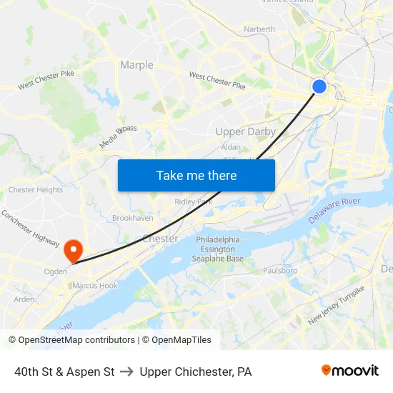 40th St & Aspen St to Upper Chichester, PA map