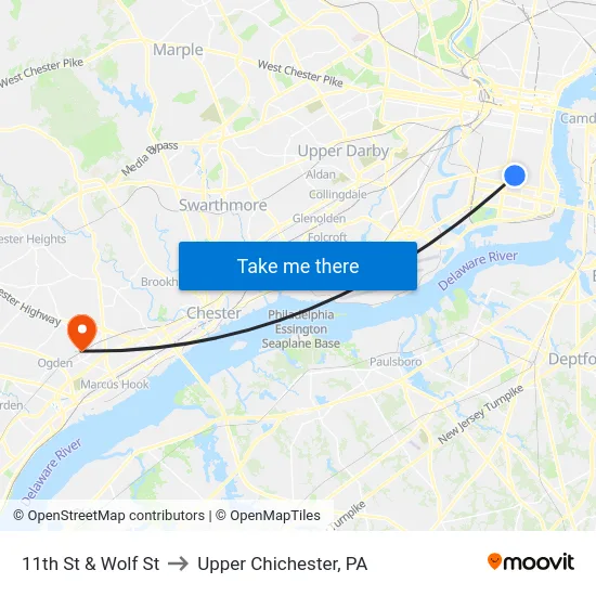 11th St & Wolf St to Upper Chichester, PA map