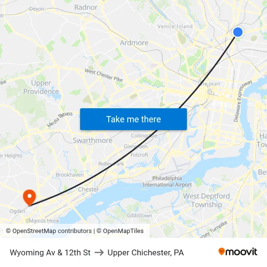 Wyoming Av & 12th St to Upper Chichester, PA map