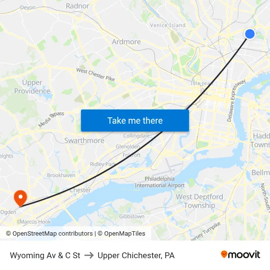 Wyoming Av & C St to Upper Chichester, PA map