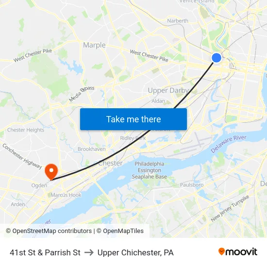 41st St & Parrish St to Upper Chichester, PA map